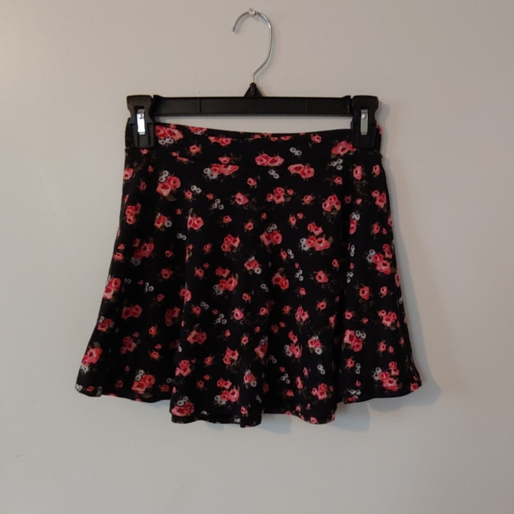 Black Floral Mini/Skater Skirt